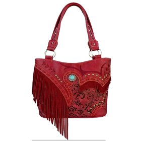 Red Western Fringe Purse with Concealed Carry Pocket and Embroidery Design