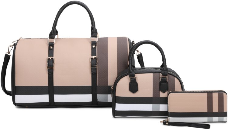 Black 3-Piece Plaid Checkered Fashion Handbag Set