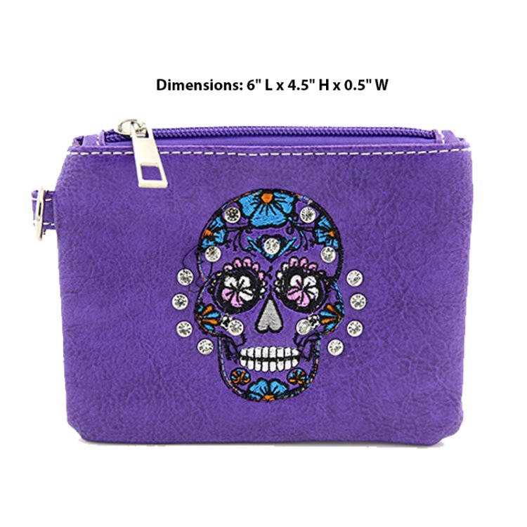 Purple 'Sugar Skull' Western Embroidered Wallet