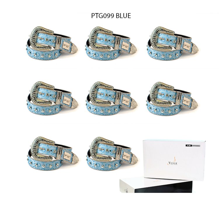 8-Pack Blue Western Rhinestone Buckle Studded G Style Belt