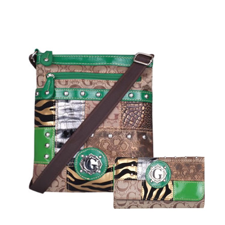 Green Signature Style Crossbody Purse With Wallet