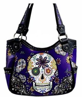 Purple Premium Sugar Skull Concealed Carry Purse