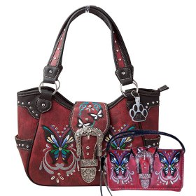 Red Butterfly Embroidery Shoulder Tote Bag Set