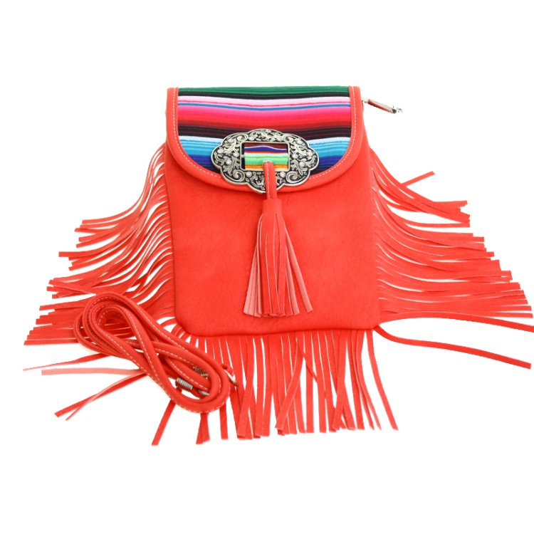 Coral Rainbow With Fringed Crossbody Purse