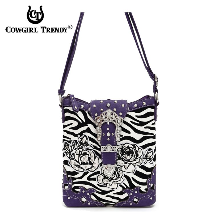 Purple Zebra Print & Flower Belt Clip Crossbody Purse