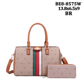 Brown Signature Inspired Handbag Wallet Set