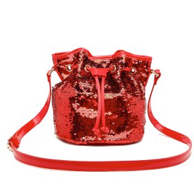 Red Reversible Sequin Crossbody Cinch Bucket Bag