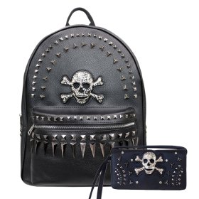 Black Western Concealed Carry Backpack With Skull Embroidery and Wallet
