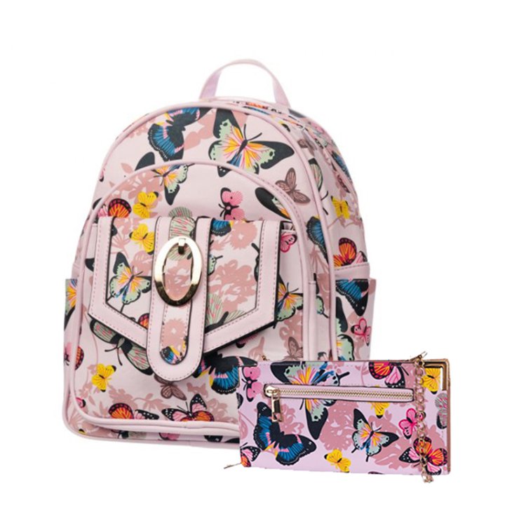 Pink Signature Inspired Fashion Backpack & Wallet Set