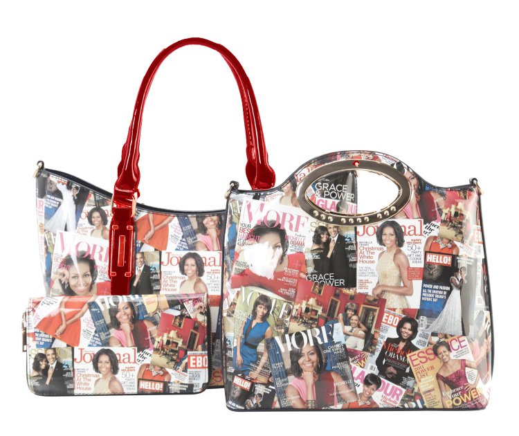 Red 3-Piece Magazine Cover Collage Shoulder Bag