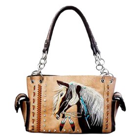 Tan Premium Horse Embroidery Concealed Carry Purse