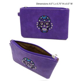 Purple 'Sugar Skull' Western Embroidered Wallet