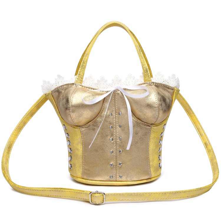 Yellow Corset Accented Double Handle Satchel Handbag