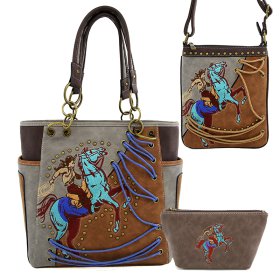 Classic Western Horse Embroidered Tote Bag Port. - PTF17168
