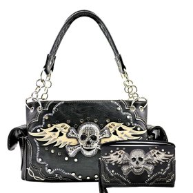 Black Premium Concealed Carry Skull Embroidery Bag Set