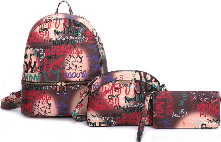 Mt8 3-Piece Cute Graffti Fashion Backpack Set