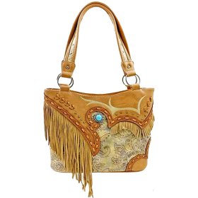 Tan Western Fringe Purse with Concealed Carry Pocket and Embroidery Design