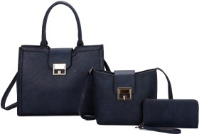 NAVY 3-Piece TEXTURED SATCHEL BAG WITH CROSSBODY AND WALLET SET