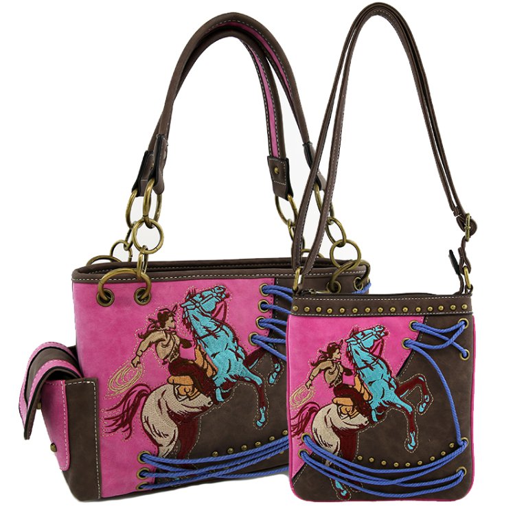 Classic Western Horse Embroidered Concealed Carry Purse & Wallet Set