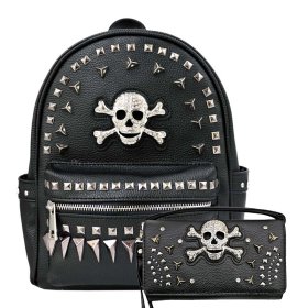 Black Premium Concealed Skull Embroidery Backpack Set - G46SK4