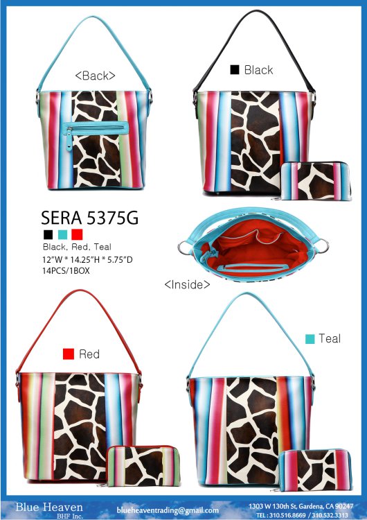 Black Giraffe Multi-Striped Tote Purse & Wallet Set