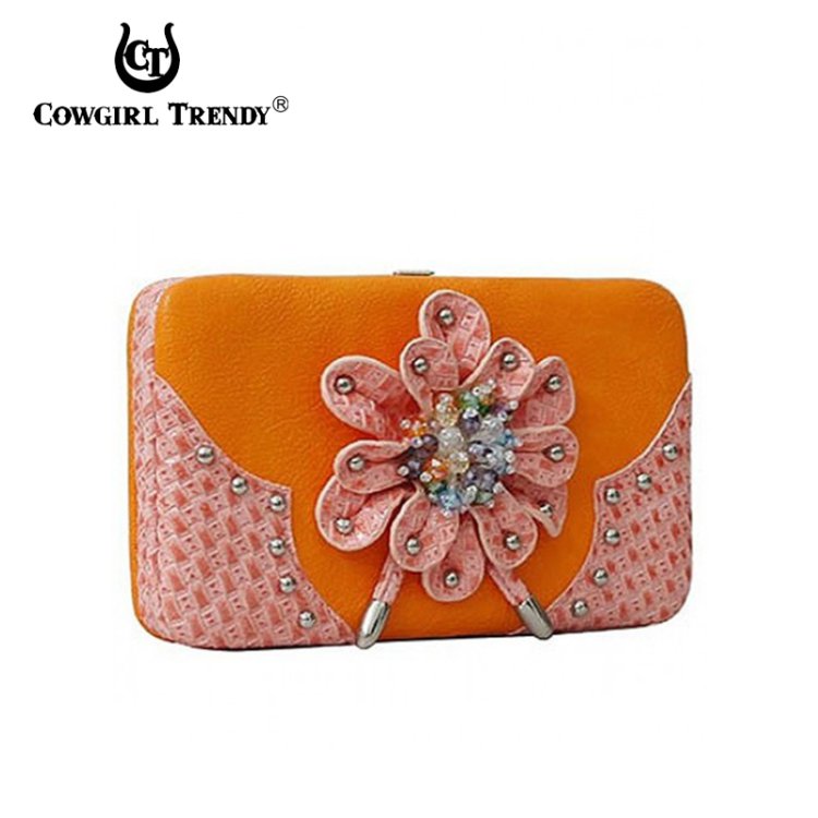 Orange Western Cowgirl Trendy Hard Case Wallet