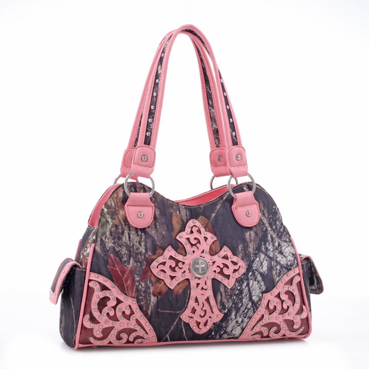 Pink 'Mossy Oak' Structured Satchel Bag