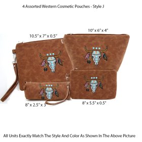 4 Assorted Western Cosmetic Pouches - Style J