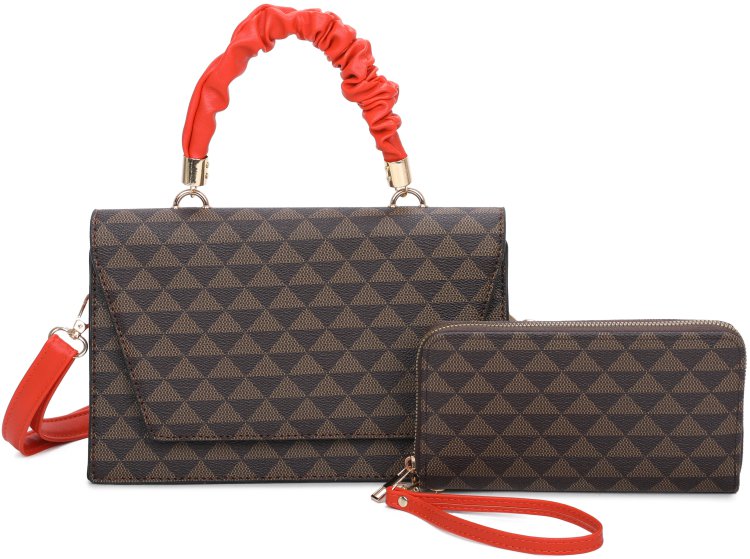 Brown/Orange Fashion Crossbody Bag & Wallet Set