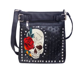 Black Western Concealed Carry Crossbody Purse With Skull Embroidery