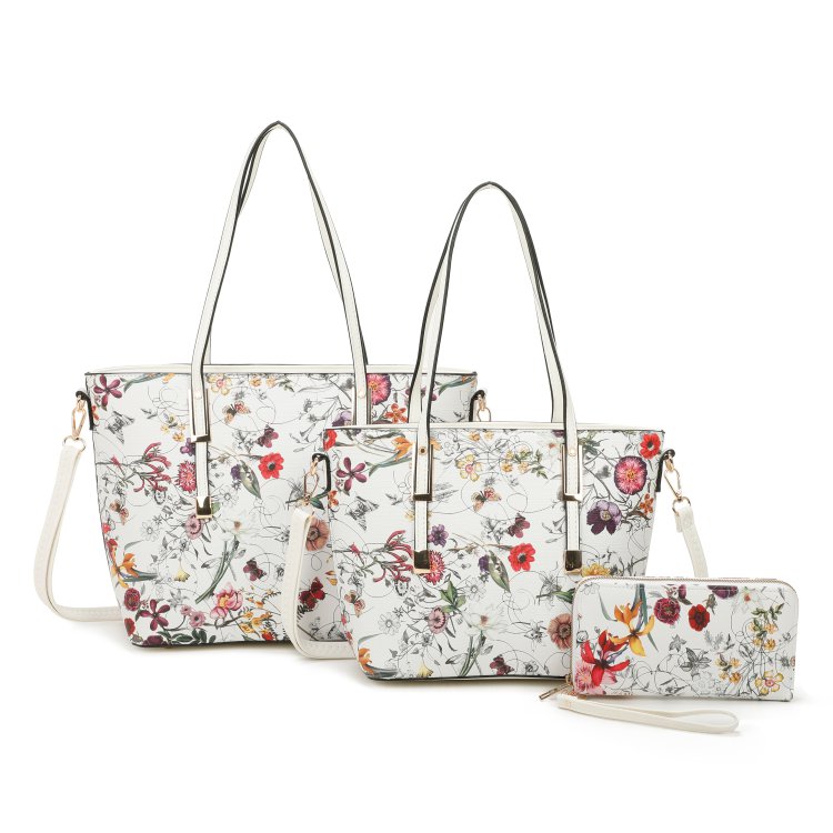 3 IN 1 FLORAL PRINTED BAG WITH MEDIUM SIZE BAG AND WALLET SET