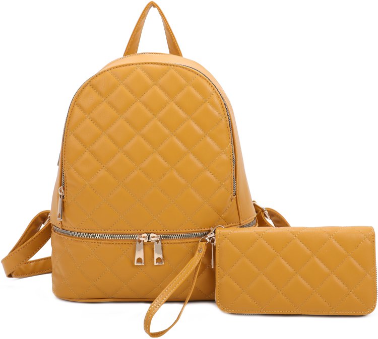 Mustard Quilted Style Backpack & Wallet Set