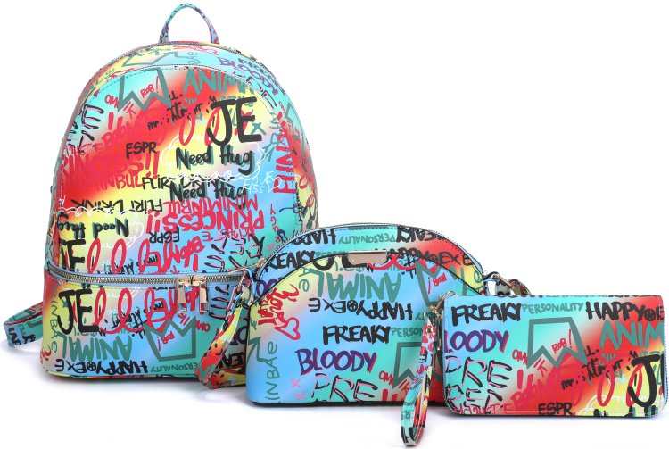 Mt4 3-Piece Cute Graffti Fashion Backpack Set