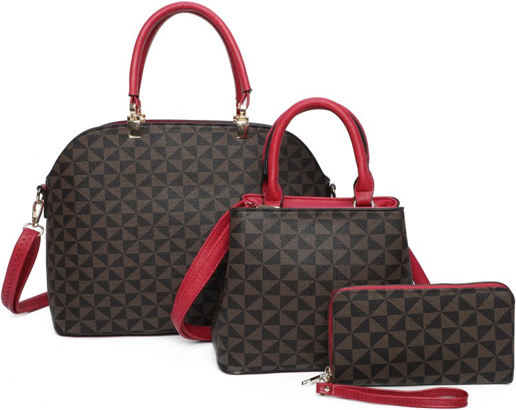 Burgundy 3-Piece Fashion Monogram Handbag With Matching Bag Set