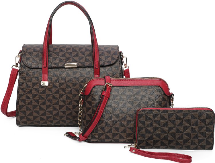 Burgundy Fashion Monogram 3-Piece Purse Set With Matching Bag