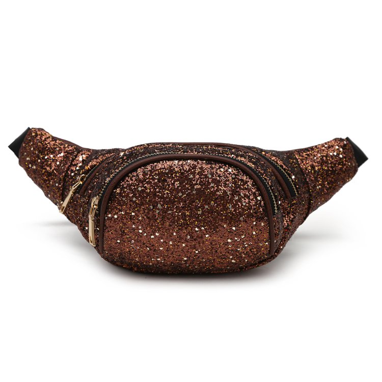 Brown Glittered Fanny Pack With Round Pocket