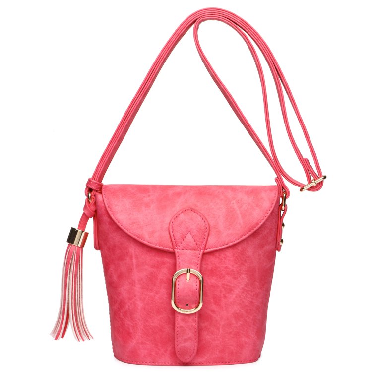 Fuchsia Flap Over Crossbody Purse With Shoulder Strap