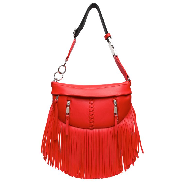 Red Solid Fringe Front Zippered Fanny Pack
