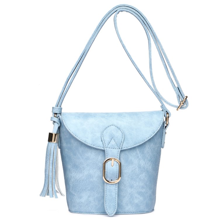 Light Blue Flap Over Crossbody Purse With Shoulder Strap