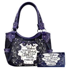 Purple Concealed Carry Bible Verse Embroidery Bag Purse and Wallet Set