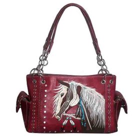 Red Premium Horse Embroidery Concealed Carry Purse
