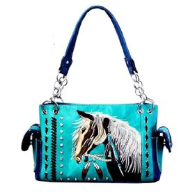 Turquoise Premium Horse Embroidery Concealed Carry Purse