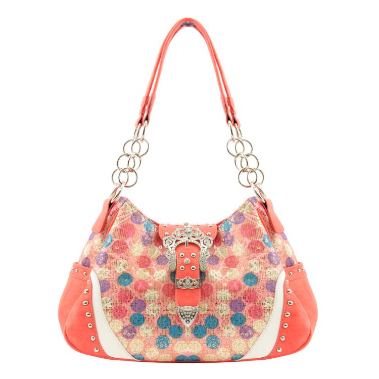 Coral Western 'Multi Polka Dot' W/Buckle Handbag