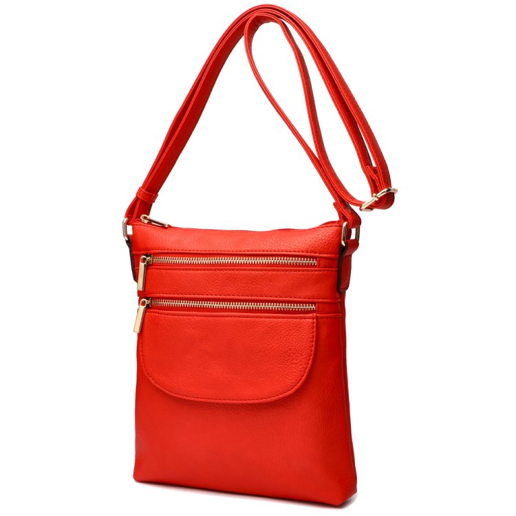 Red Solid Front Pocket Crossbody Purse