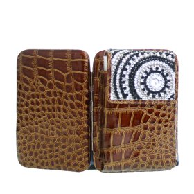 Brown Bling Framed Wallet Pouch With ID Card Slot Shoulder Chain