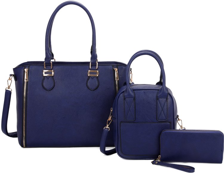 Blue 3-Piece Plain Tote Bag With Backpack And Wallet Set