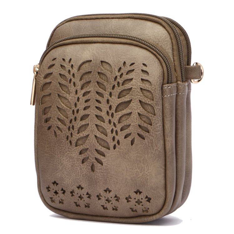 Taupe Laser Cut Cell Phone Crossbody Purse