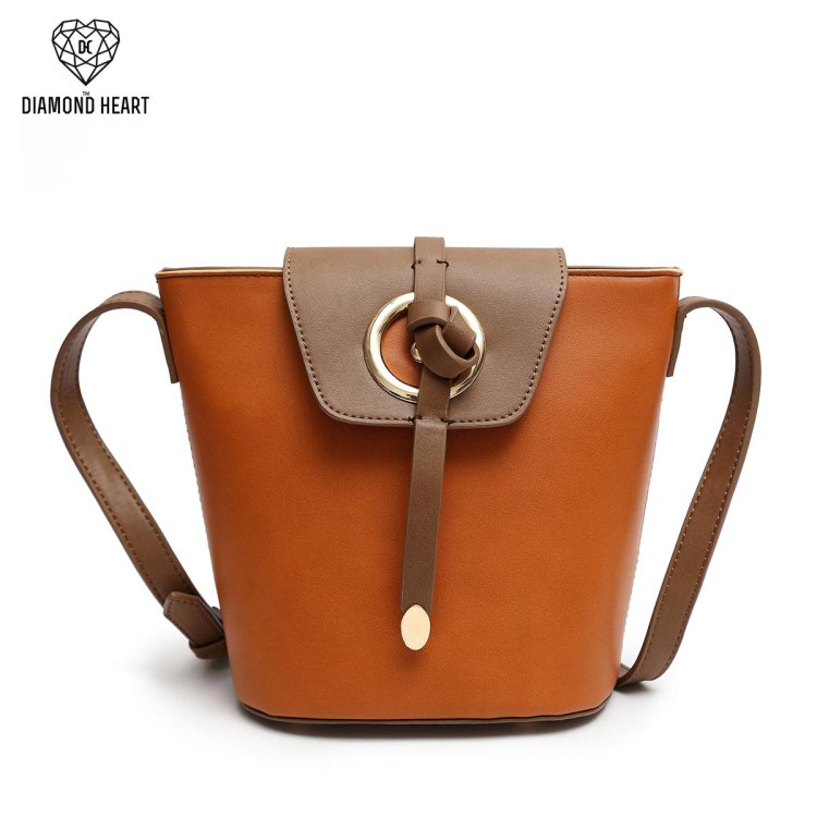 Brown 'Diamond Heart' Bucket Handbag - DH 256