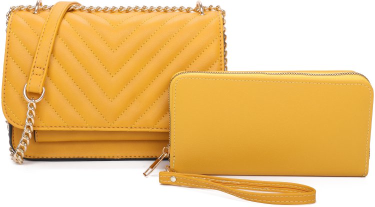 Yellow Fashion Crossbody Bag & Wallet Set