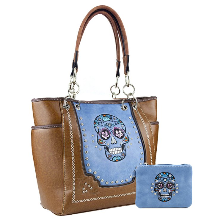 Classic Western Skull Embroidered Concealed Carry Purse & Wallet Set